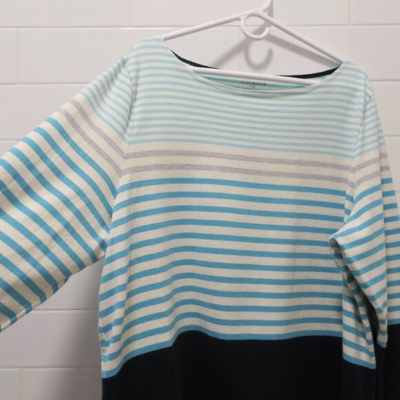 TALBOTS womens top 3x cotton long sleeve striped blue white spring stretch boat - Picture 3 of 9